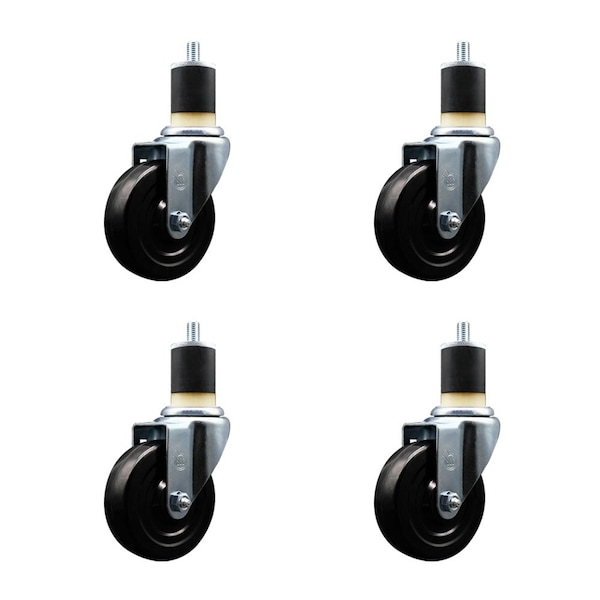 4'' Hard Rubber Wheel Swivel 1-7/8'' Expanding Stem Caster, 4PK